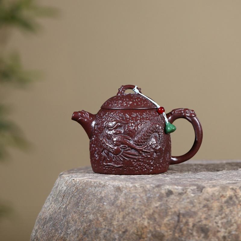 

350ml Antique Yixing Purple Clay Teapots Handmade Dragon Pot Raw Ore Antique brass Mud Kettle with Filter Zisha Tea Set Cha Gift
