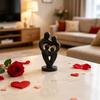 Abstract Woman Statue, Matte Black Resin Art Sculpture, Family of Four Hollow Love Shape Statue for Modern Minimalist Home Decor
