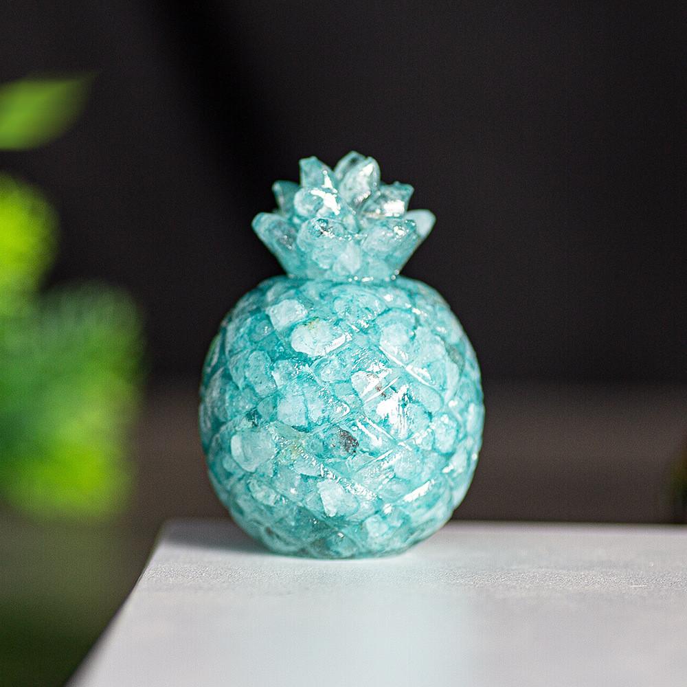 Natural Crystal Resin Pineapple Figurine With Lucky Symbol For Office Desk Decor Gift For Friends