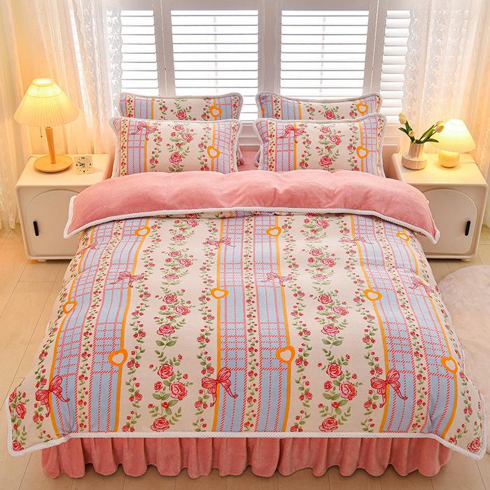 2025 Milch-Samt-Flanell 4-teiliges Set: Bettbezug aus Korallenfleece Klasse A