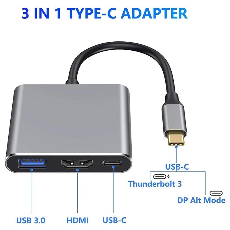 3 in 1 Usb Hub USB C to HDMI-compatible Splitter HUB Type-c to HDMI-compatible USB 3.0 Docking Station For Macbook Air Converter