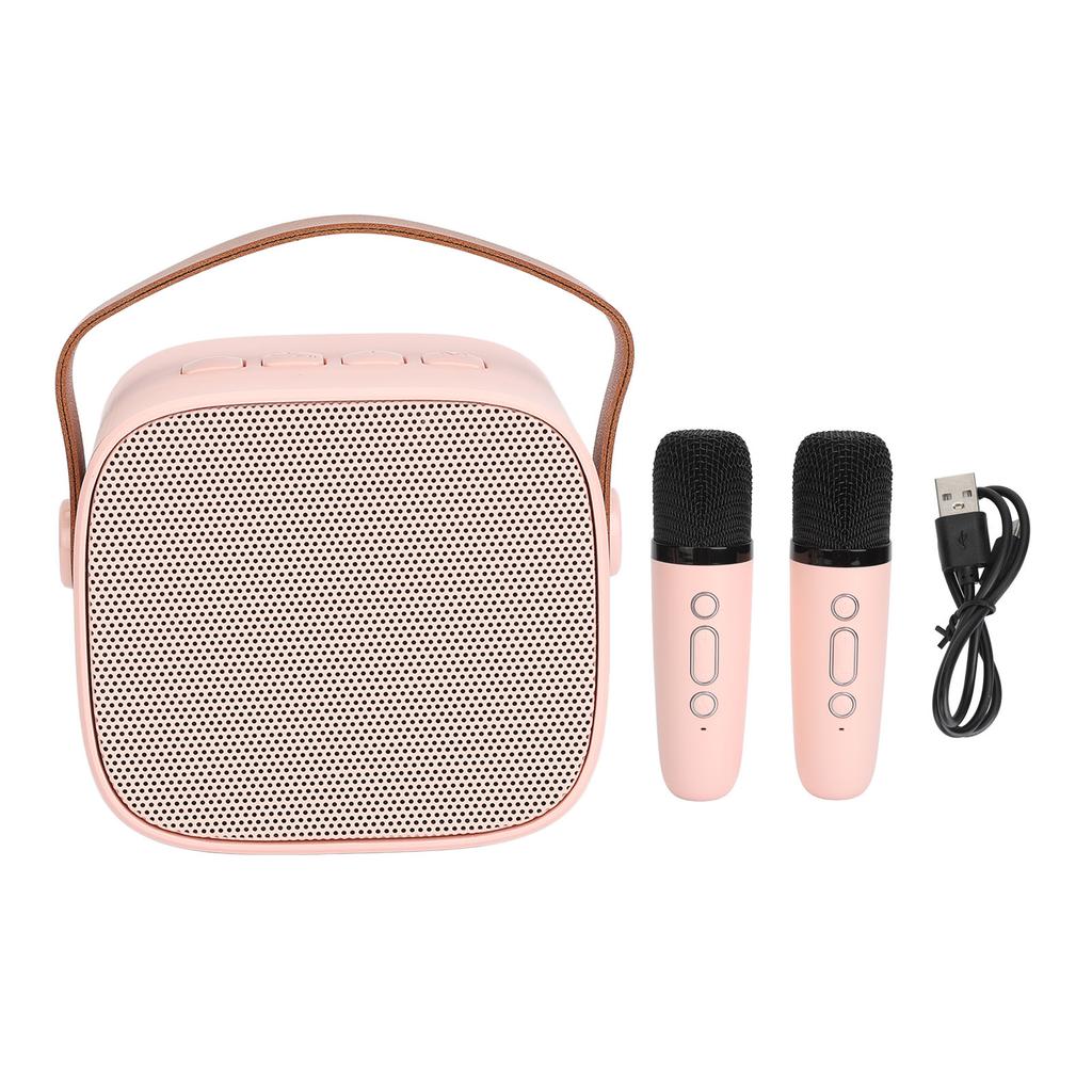 Mini Karaoke Maschine Mini Karaoke Tragbarer Bluetooth Lautsprecher mit 2 Drahtlosen Mikrofonen für Kinder Erwachsene Pink
