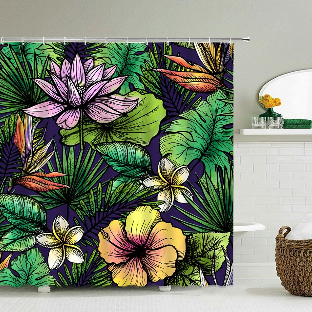 Flowers Pattern Shower Curtains Waterproof Polyester Bath Screen Curtain For Home Decoration Bathroom Printed Shower Curtain