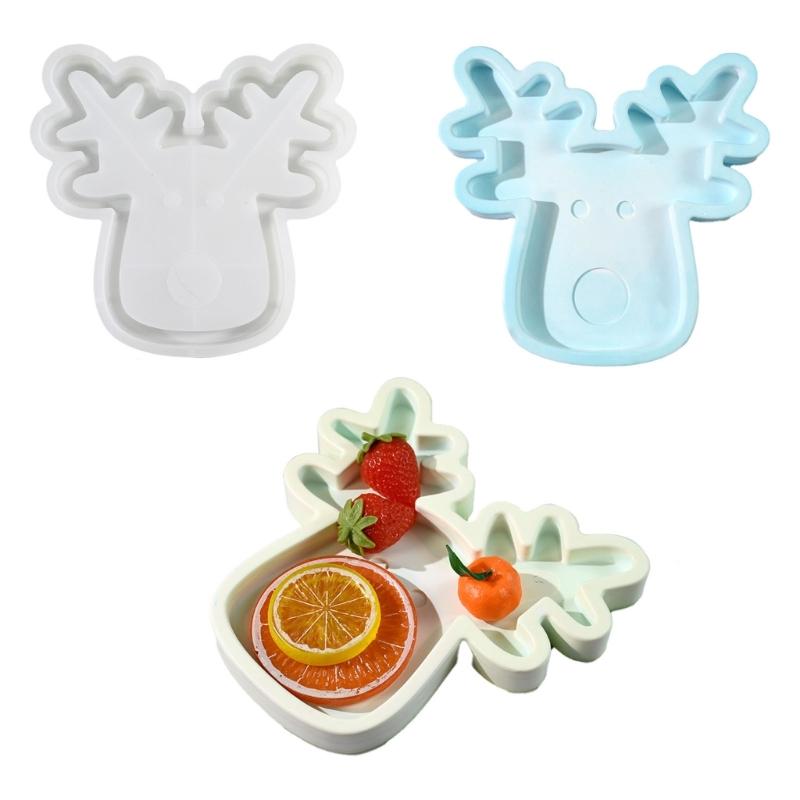 Crystal Epoxy Resin Jewelry Dish Mold Christmas Deer Shaped Tray Silicone Mold Dessert Serving Platter Making Mold