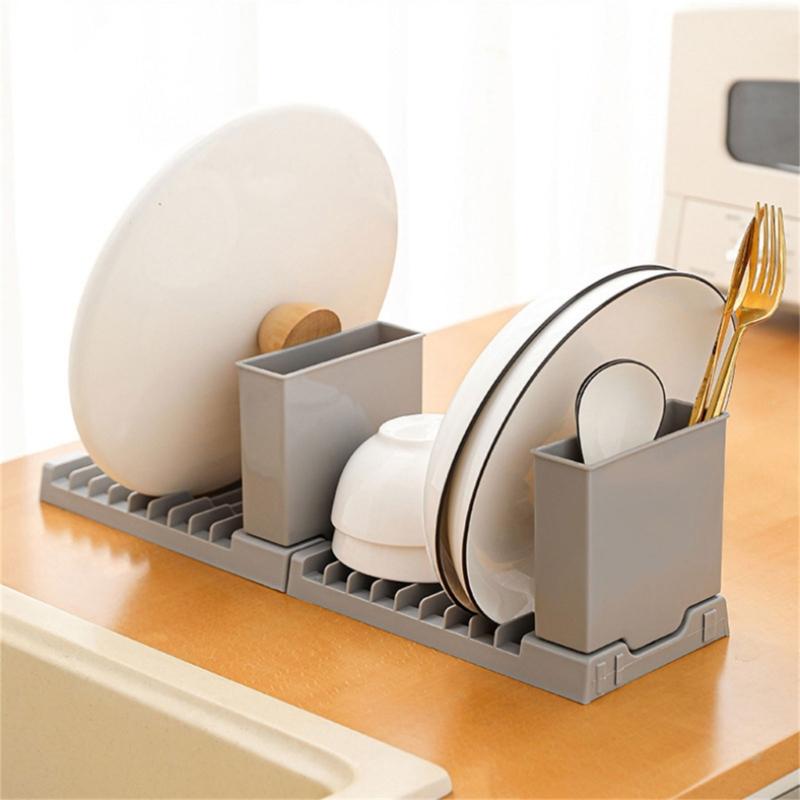Multipurpose Dish Drainer Storage Rack Portable Dish Drying Stand with Adjustable Feet for Kitchen Organization