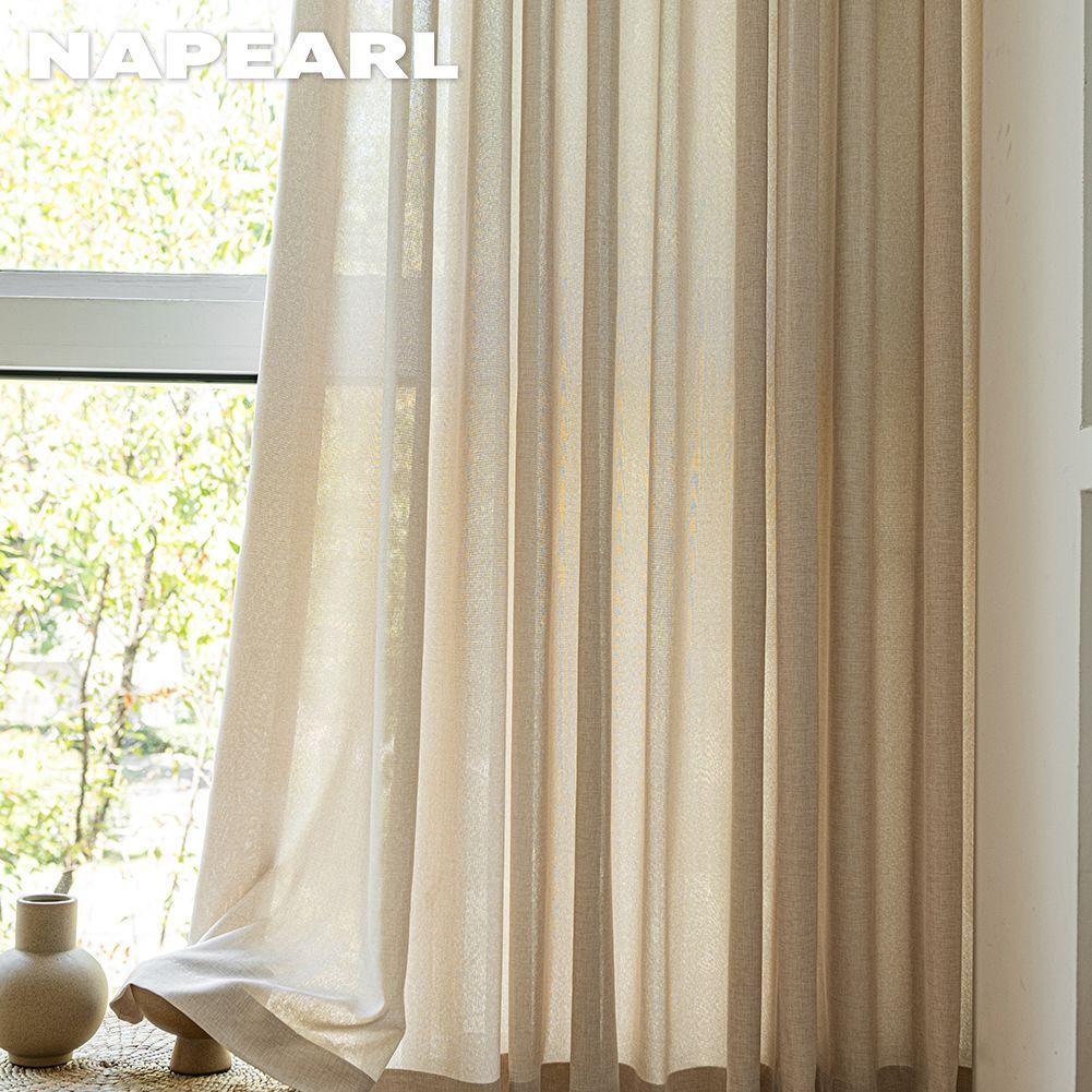 1PC NAPEARL Cream Style Semi Blackout Curtains Japanese Imitation Linen Thick Curtains for Bedroom Living Room Balcony Window for Home Decor