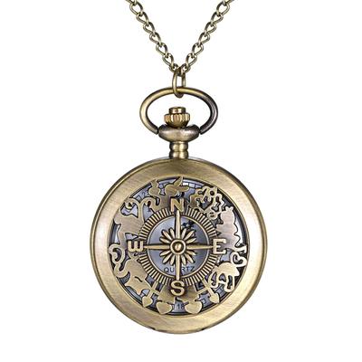 Pocket Watch Antique Skeleton with Lid Necklace Analog Display Pendant Clock Pocket Watch Waterproof Bronze Retro Fashion Accessory Men's Women's
