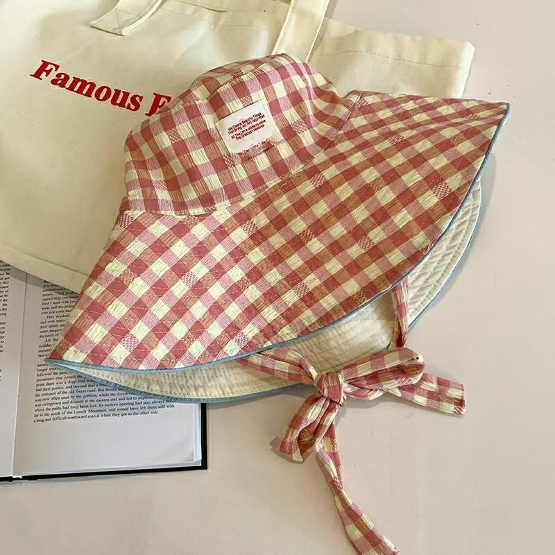 1 Pezzo Cappello da Pescatore a Quadri con Ampia Tesa per Donna Cappellino con Cinturino a Scacchi Indossabile su Entrambi i Lati per Estate Protezione Solare Escursionismo Spiaggia Viaggio