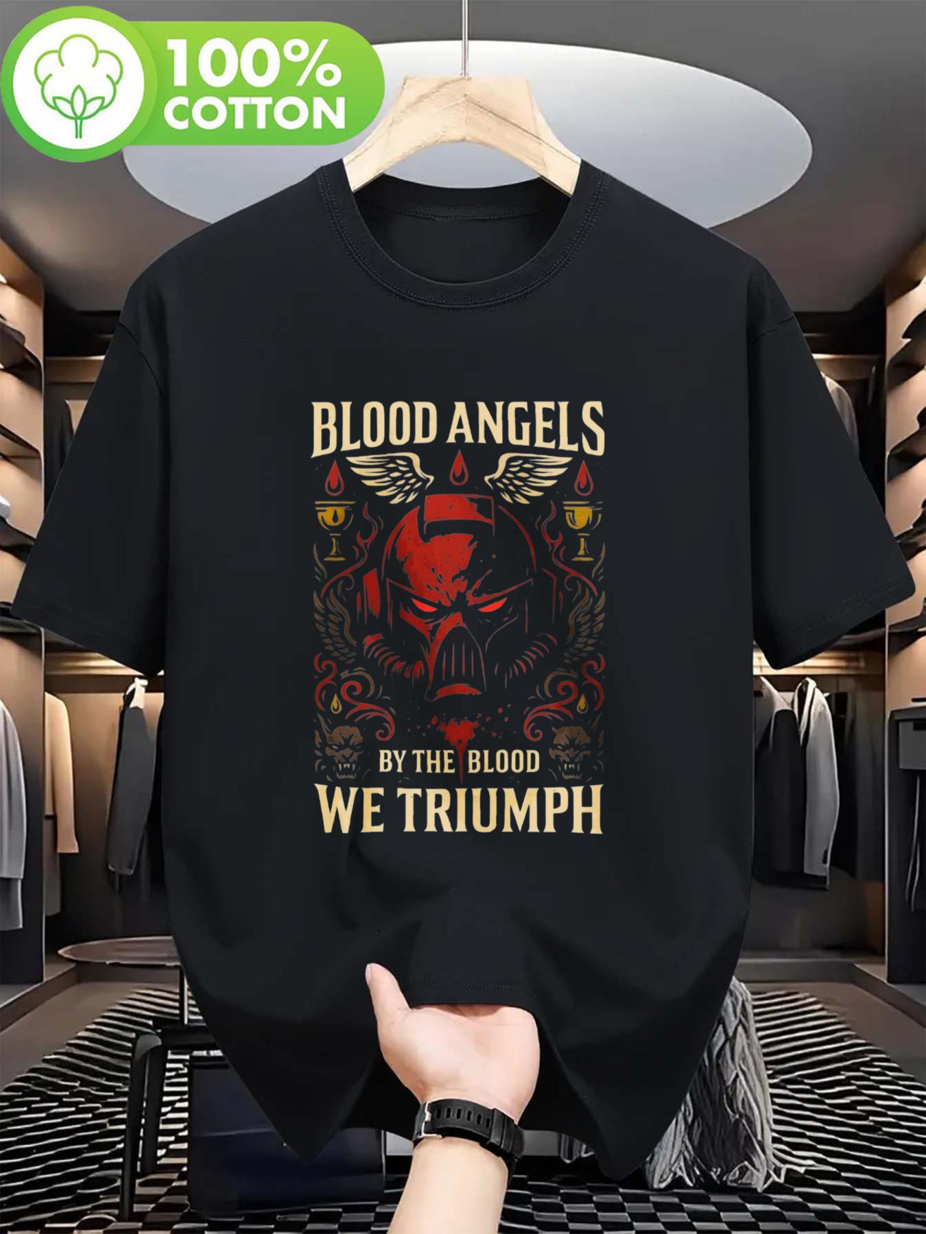 2026 Chinese New Year American Mens Blood Angel Battle Suit Dark Armor Printed Tshirt  Gothic Street Style Summer Tshirt S