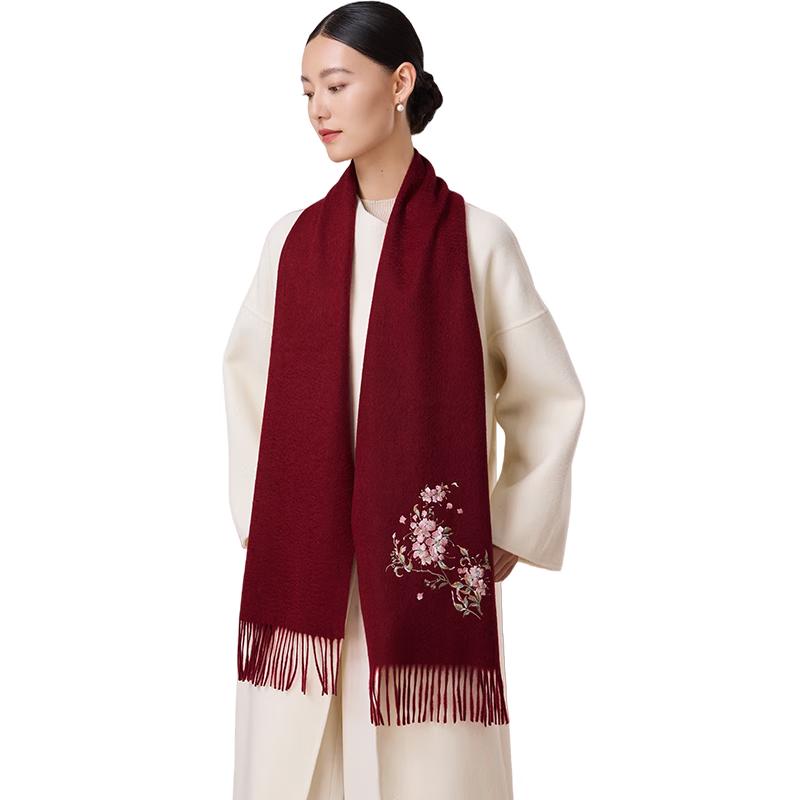 Shanghai Story Embroidered 100% Wool Scarf