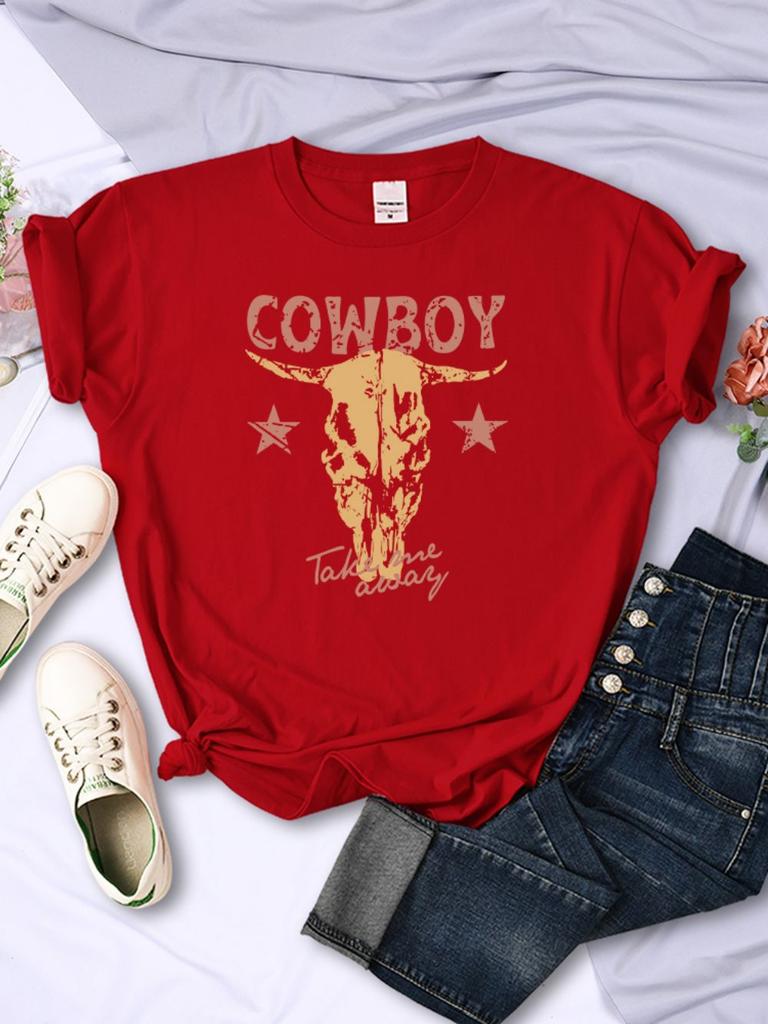 Summer Womans TShirts Vintage Simple Cowboy Printing Tops Breathable Soft ONeck Short Sleeve Casual Cartoons Female Clothes