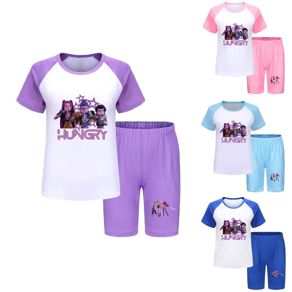 Kpop Demon Hunters Kids Summer Cotton Short Sleeve Shorts Set For Children