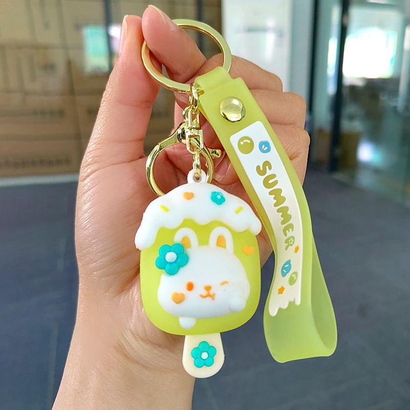 

Стильный и милый мультяшный брелок для ключей в виде кролика с мороженым, силиконовое украшение для сумки жёлтый