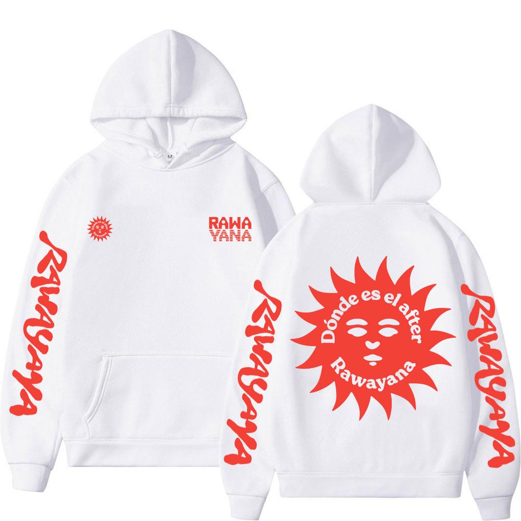 Rawayana ¿Donde Es El After? Tour Graphics Sweatshirt Men Women Hip-hop Pullover Long Sleeves Loose Casual Fashion Male Hoodies