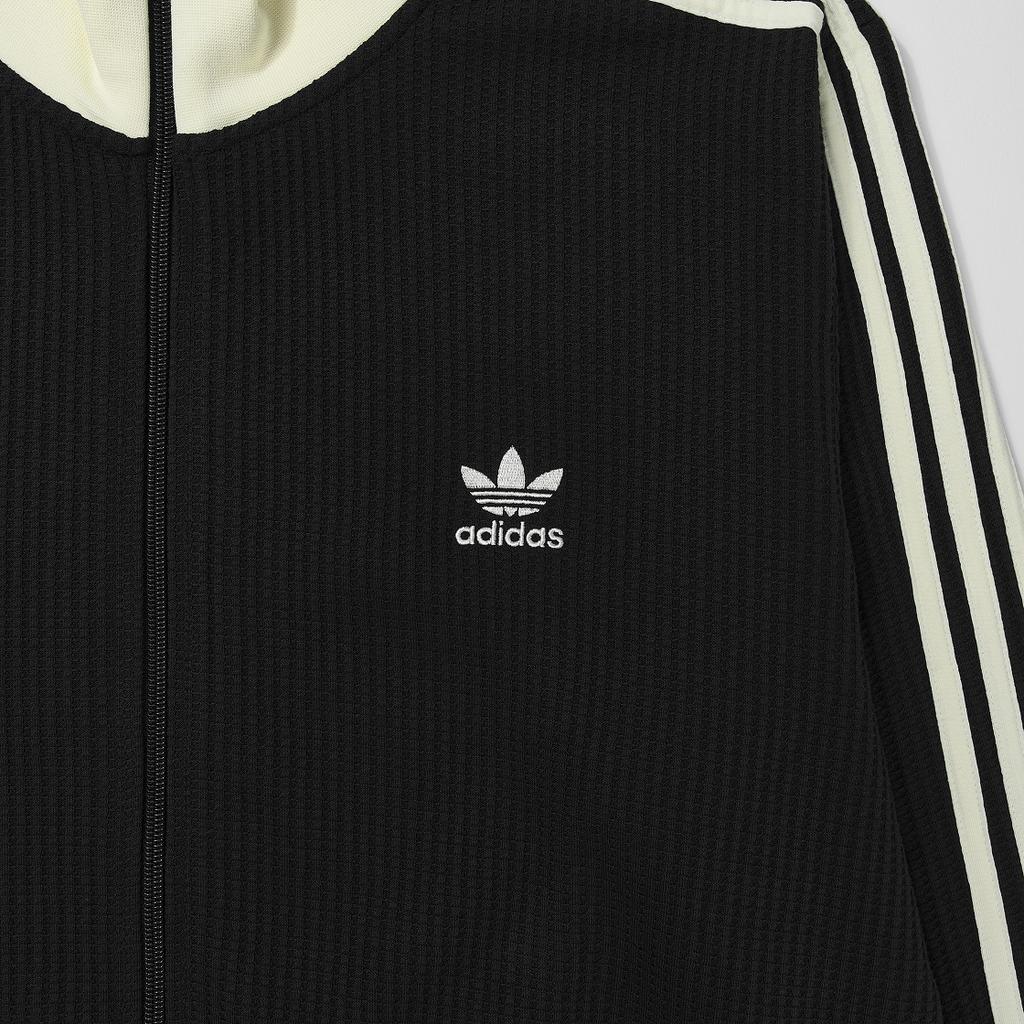 adidas Originals Waffle Striped Casual Long Sleeve Retro Sports Stand Collar Jacket Unisex Jacket Black JW0110