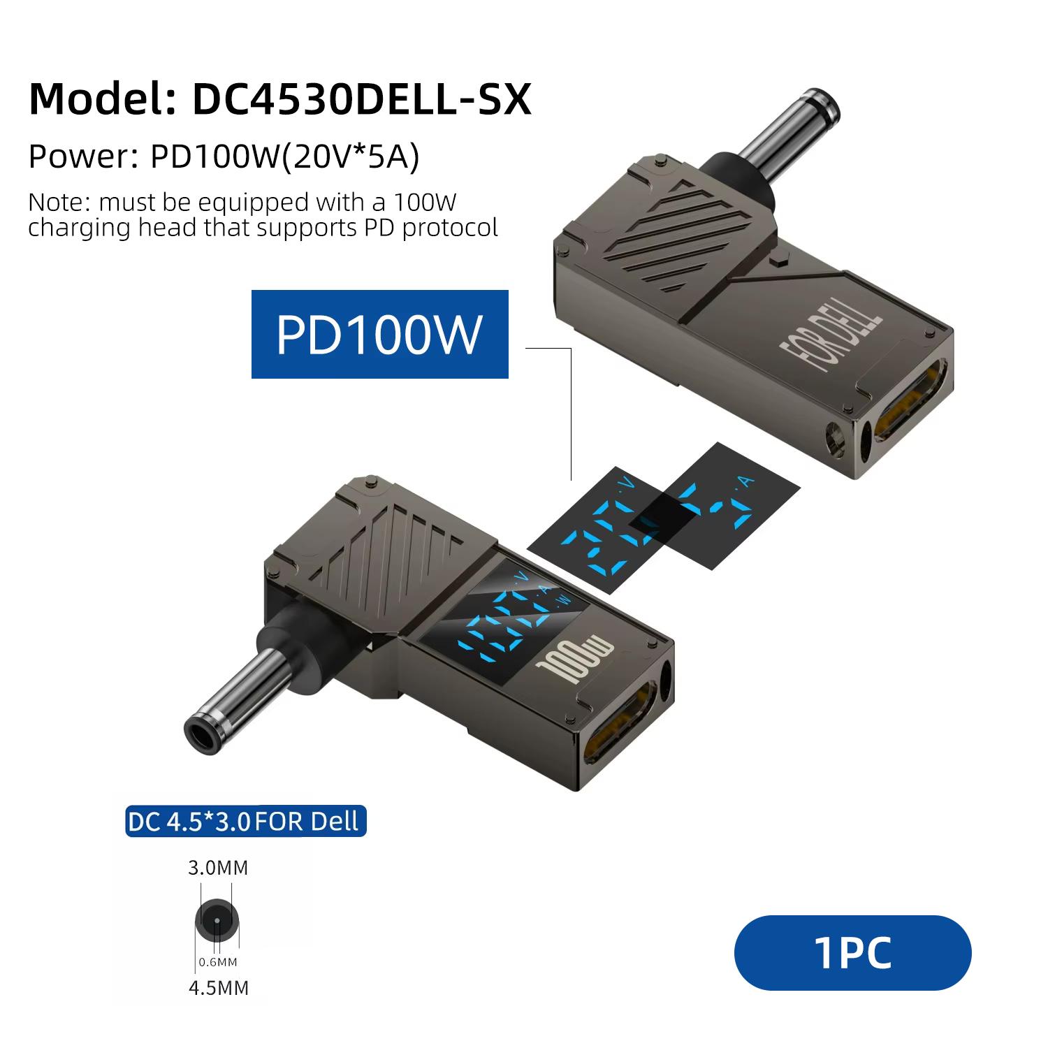 

Hobo PD100W Laptop Power Adapter Plug Charger Supply Converter For DELL Male DC 4.5x3.0 / 7.4x5.0 To Female Type-C Adapter