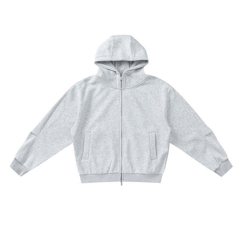 Men's Heavyweight Silk Wool Hooded Sweatshirt with High Collar and Zipper - 580g Plus Velvet Warm Jacket