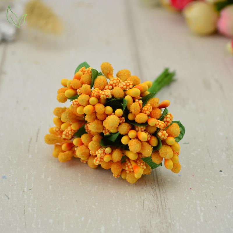 12Pcs/lot Artificial Flowers Stamen Handmade Cheap Wedding Decor Diy Wreath Needlework Gift Box Scrapbook Fake Flowers Ornaments