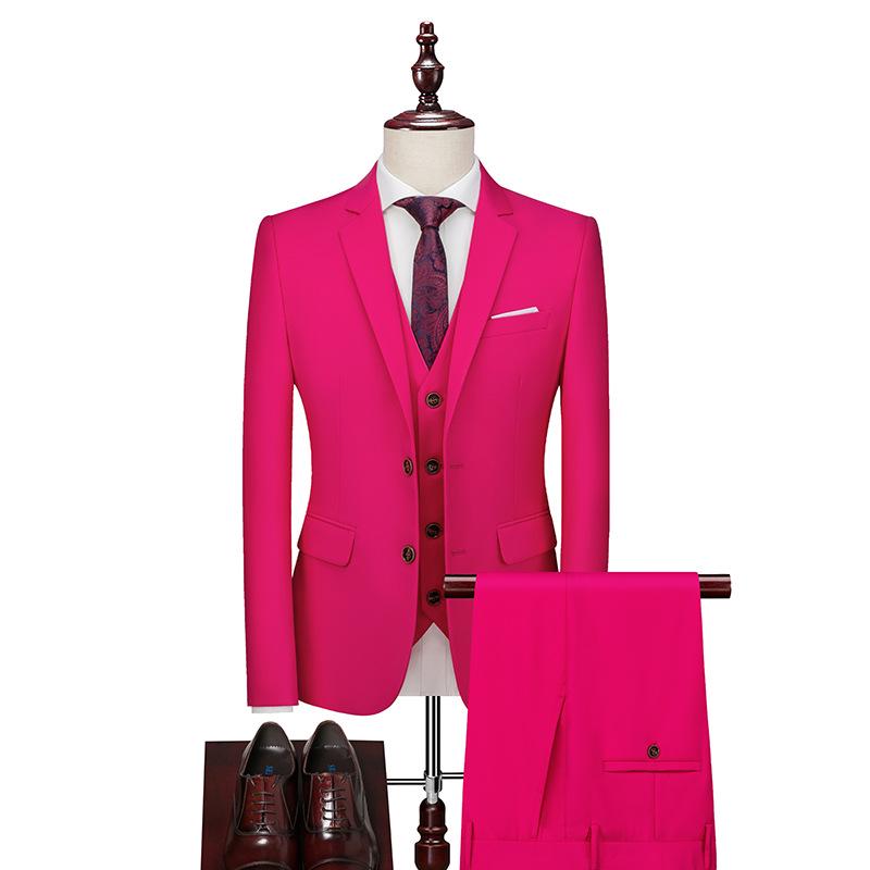Men's Slim Fit Three-Piece Suit, Multi-Color British Wedding Tuxedo, Plus Size Groomsman Set