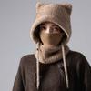 Windproof Hooded Scarf Hat Thickened Mask Neck Warmer Japanese Style Cap Cat Ears Beanie  Travel