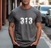 Koszula 313 Detroit, Koszulka z grafiką kodu obszaru Detroit, Koszulka streetwear z dumą Michigan, Zniszczona koszulka 313 Detroit