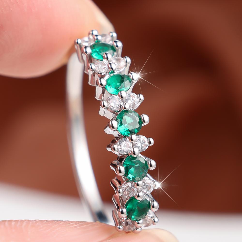 Elegant Two Color Optional Band Ring for Women Green White Zircon Banquet Fashion Jewelry Gift