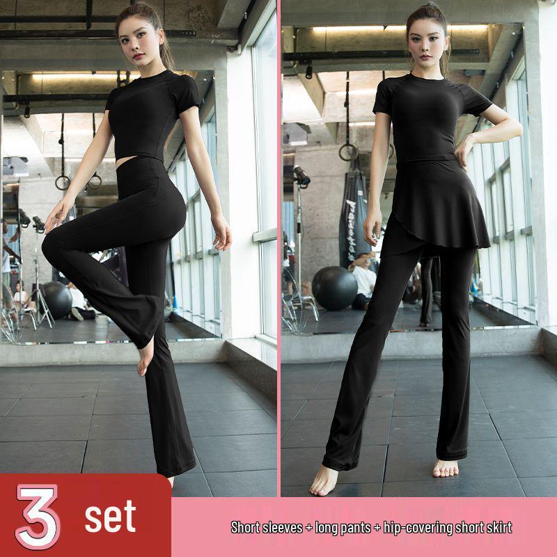 Women's Morning Run Yoga Set: Hip-Covering Skirt & Slimming Flared Pants