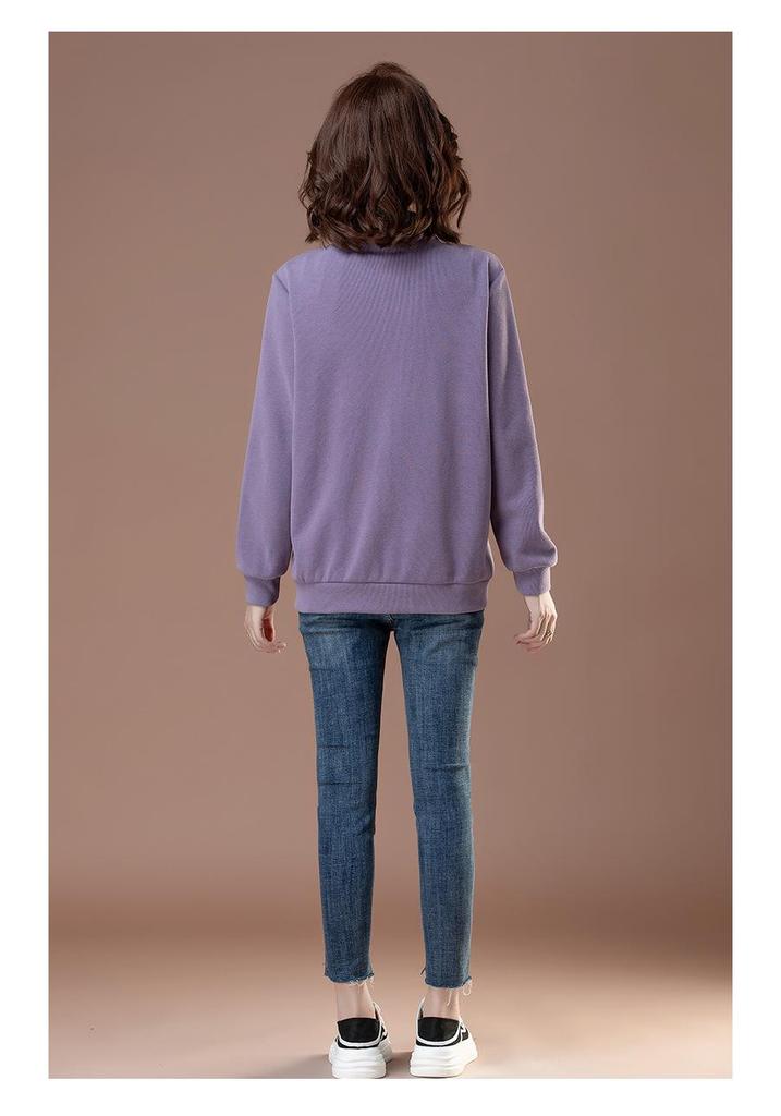 Women's Autumn Stand Collar Fleece Lined Zipper Cardigan 2025 - Plus Size Loose Fit for Middle-aged Moms