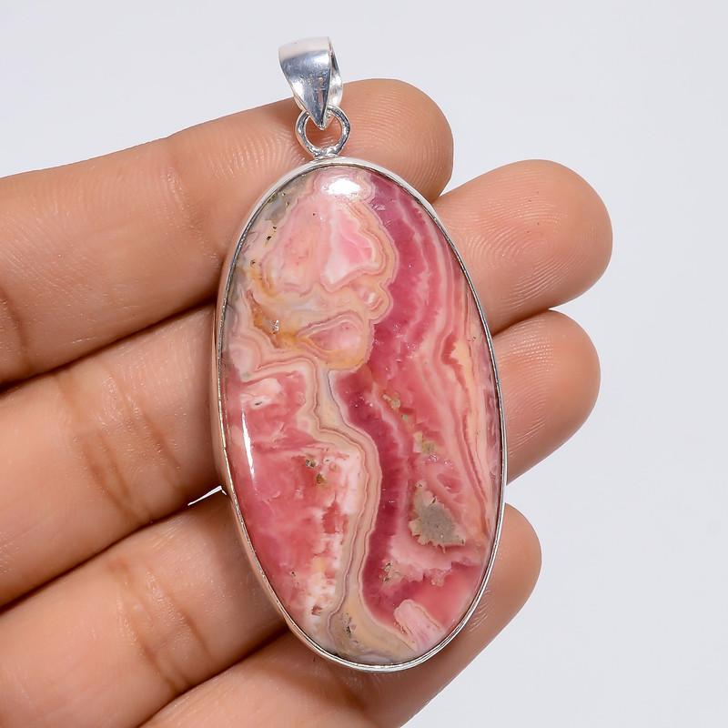 

Beautiful Top Grade Qualite 100% Natural Rhodochrosite Oval Shape Ethnic Style Handmade Jewelry 925 Steling Silver Pendant 2.2 WSJ-4981 2.2