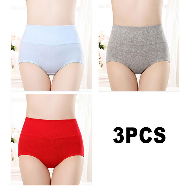 3PCS/Set Women's High Waist Cotton Panties Briefs Soft Breathable Comfy Underwear Plus Size M-3XL