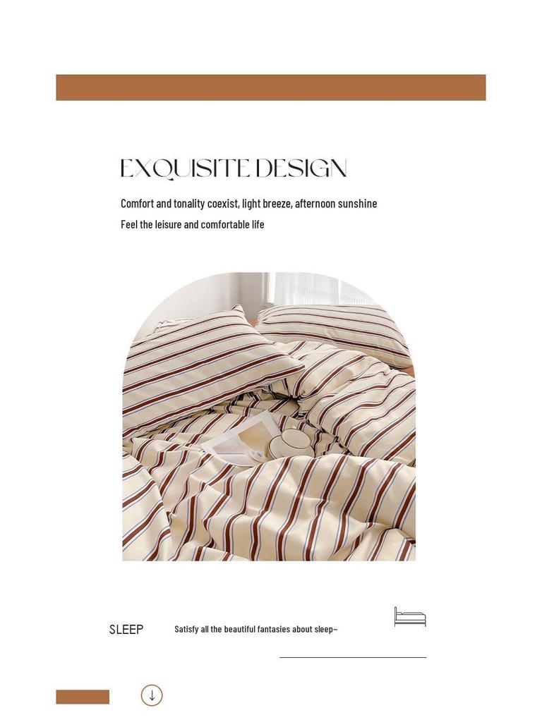 Korean Minimalist Striped Cotton Bedding Set: Duvet & Fitted Sheets for 1.8 Bed