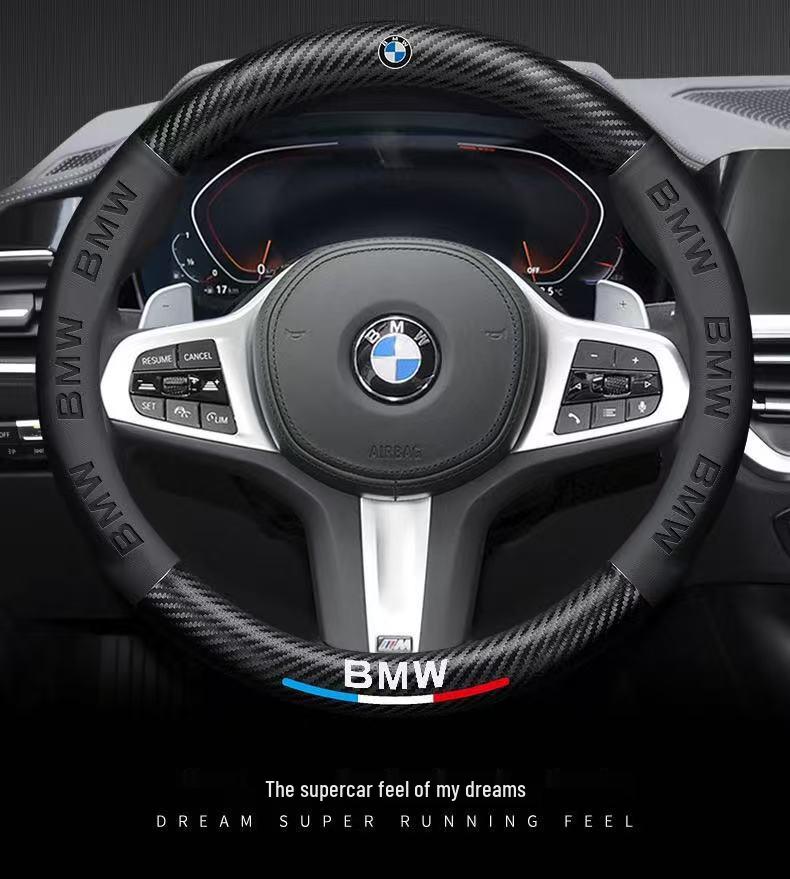 Carbon Fiber Suede Steering Wheel Cover for BMW 3, 4, 5, 7 Series & X1-X7 Models