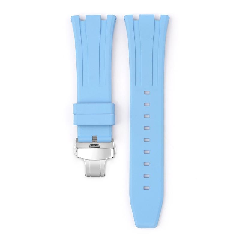 

26mm Soft FKM Fluoro Rubber Strap for AP Audemars Piguet Royal Oak 15400/15500/26331 Stainless Steel Butterfly Buckle Watch Band A небо синє кольору