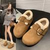 Thick-soled Birkenstocks women's new winter velvet warm one-pedal fluffy shoes retro ugly Boken cotton shoes