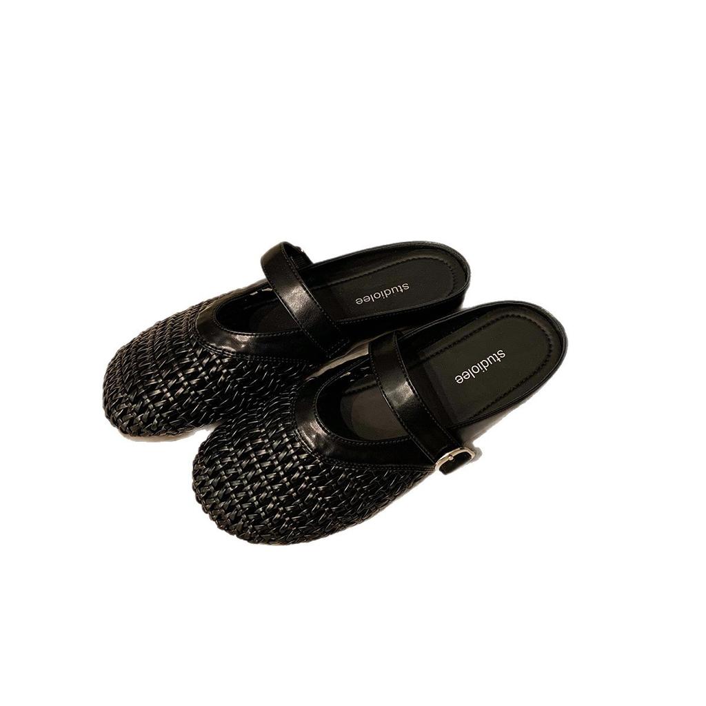 Grape mother, the same style, big round head, versatile, hollow weaving, one-character belt, flat bottom, half drag, lazy person, one pedal, bag head,