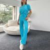 Damesmode Casual Zomer Lente Effen Kleur Print Korte Mouw Ronde Hals Blouses & Shirts Broeken Pantalons Pakken