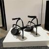 Fashion The 2025 New Black Sexy Rhinestone One-Line Buckle High Heels With Thin Heels And Roman Open-Toe Lace-Up Sandals For Women