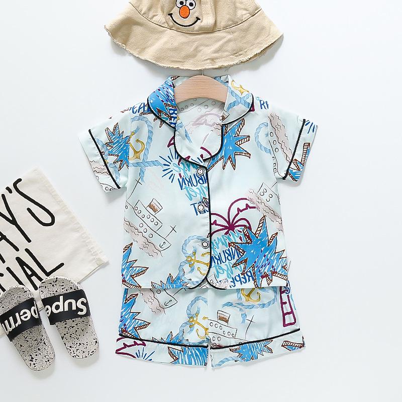 BB58 Mufurui Summer Kids' Silk Bear Cartoon Pajama Short Sleeve Two-Piece Set