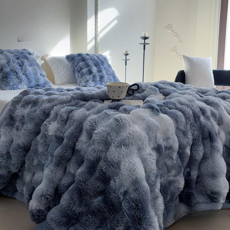 

2025 Тосканское одеяло Имитация кролика Одеяло из пузырчатого бархата Двустороннее Толстое Офисное одеяло для сна Покрывало на диван 100x160cm синий