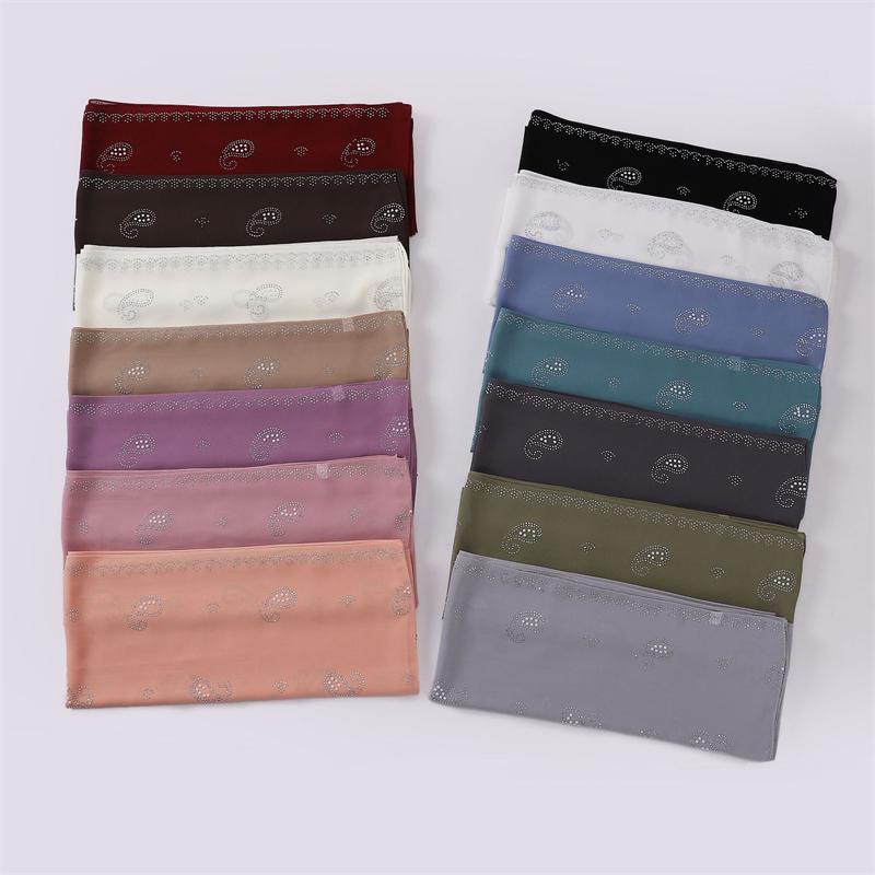 Bandanna Flower Pearl Rhinestone Chiffon Shawl Scarf High Quality Shimmer Beads Headband Wrap Foulard Muslim Hijab
