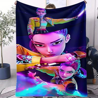 Couverture en polaire Huntrix K-Pop Design Fille Guerrière Néon Groupe de Filles Couverture Douce pour Chambre à Coucher Canapé Merch de Concert Idéal pour les Fans de K-Pop Adolescents