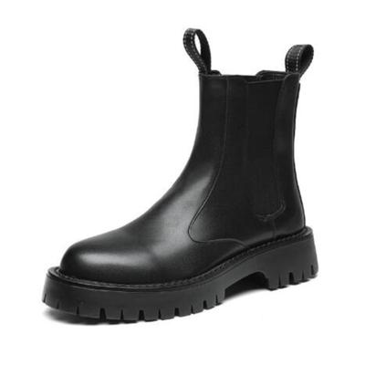 Botas negras estilo Chelsea para hombre, botines altos de cuero para invierno, botas de moto de forro polar, botas para moto C1175