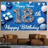 2D Blue & White Balloon Happy 18th Birthday Photography Background Cloth