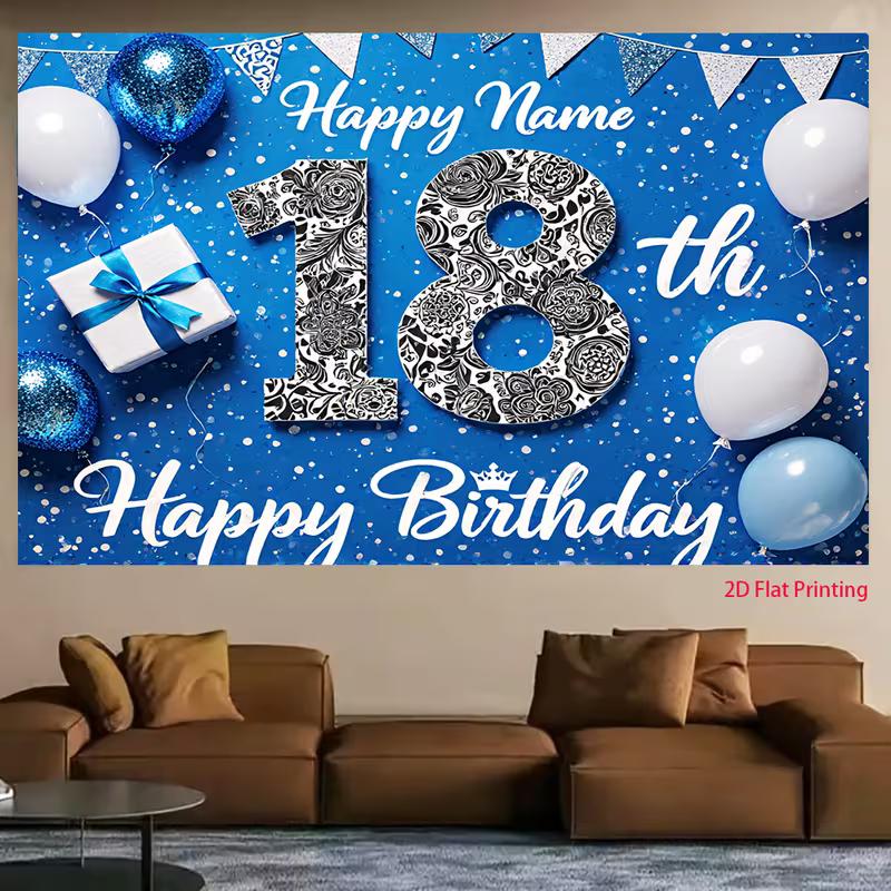 2D Blue & White Balloon Happy 18th Birthday Photography Background Cloth