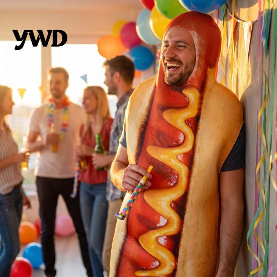 Funny Hot Dog Costume Adults Fast Food Costume, Unisex Hamburger French Fries Stage Performance Cosplay Dress Up Outfit for Halloween Holiday Party