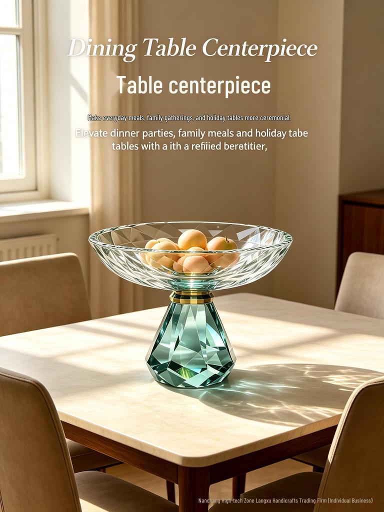 Luxurious K9 Crystal Glass Fruit Bowl - Tall Round Plate for Snacks & Desserts