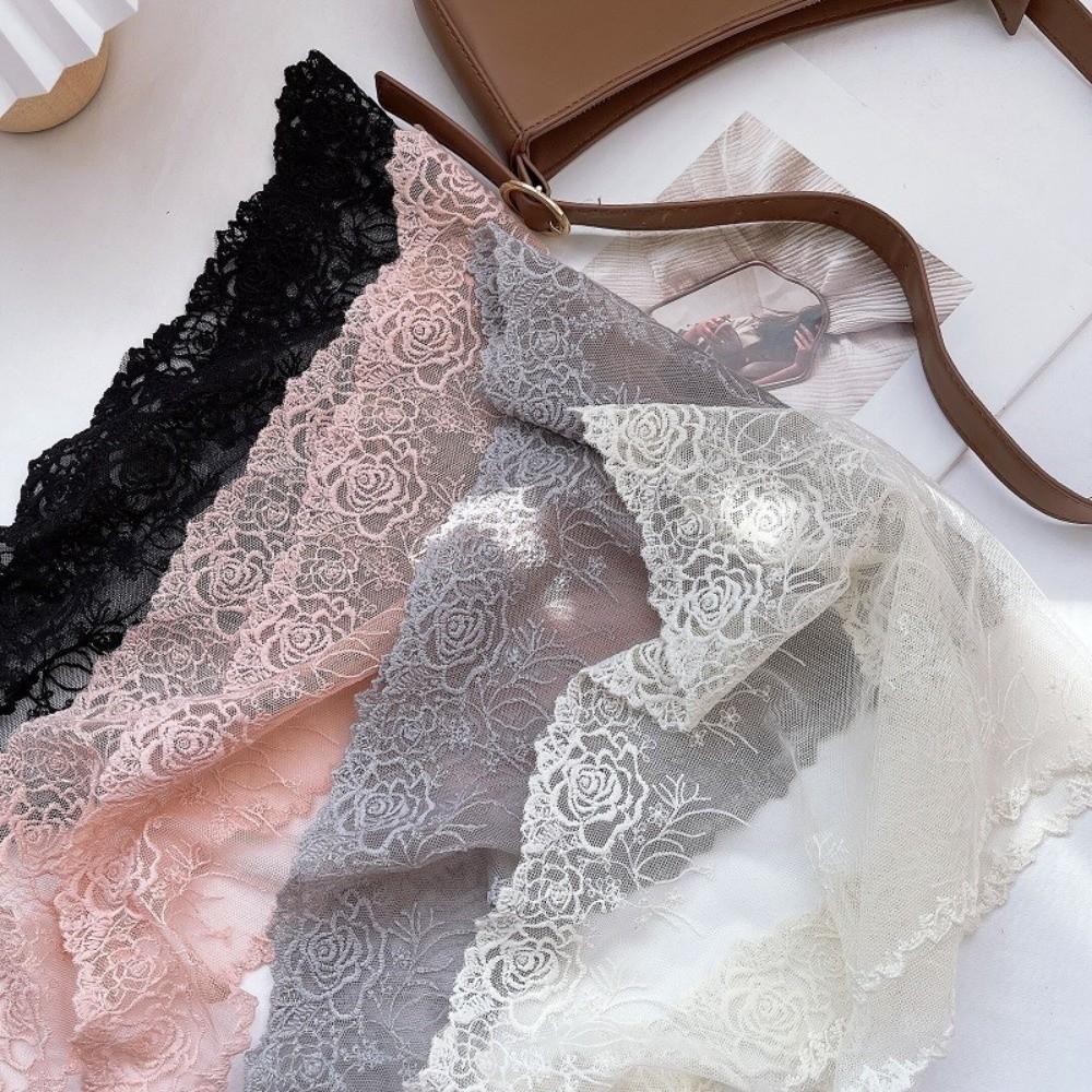Versatile Elegant Silk Scarf Flower Embroidered Retro Triangular Scarf Breathable Solid Color Hair Ribbon for Women