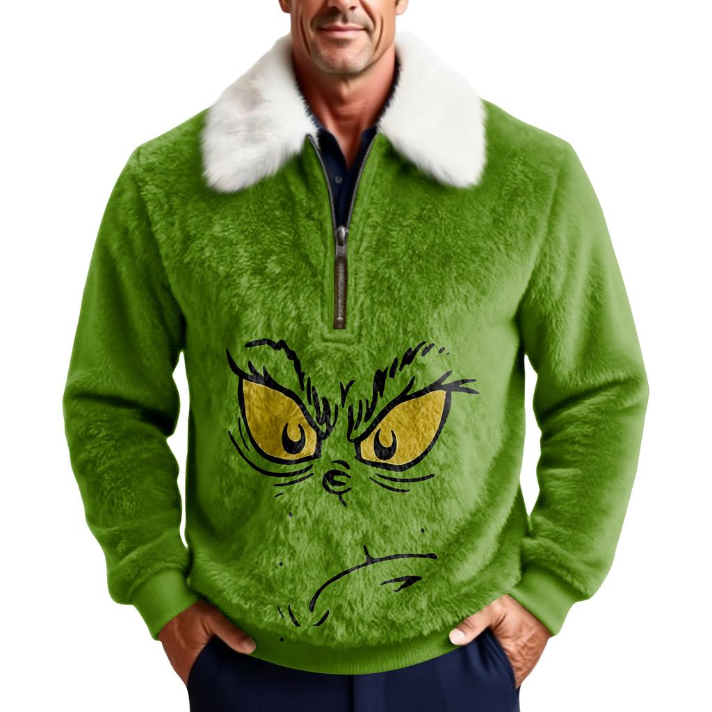 Men's Christmas Print Stand Collar Fleece Sweatshirt