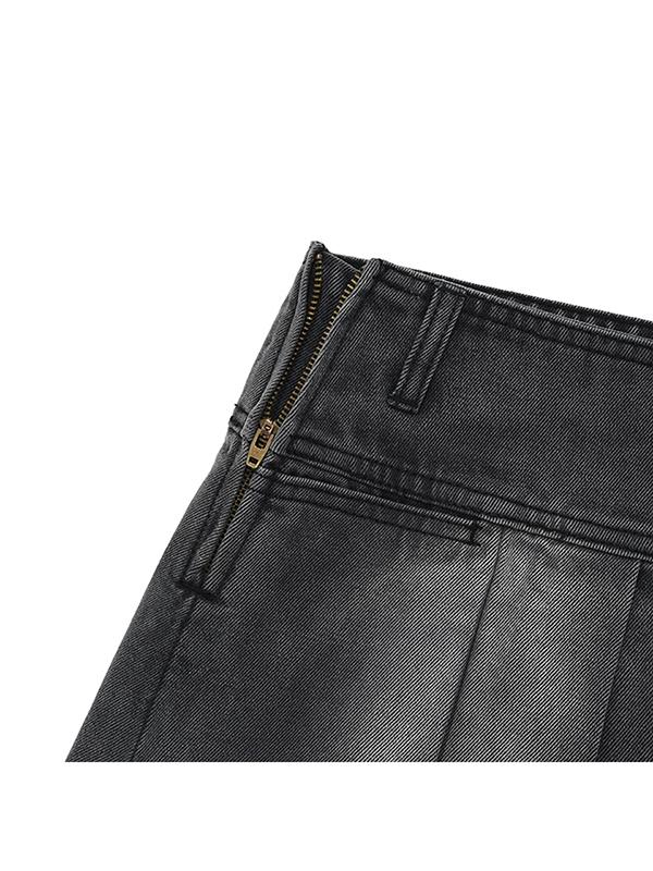 Kirsh Low-Waisted Asymmetrical Denim Pleated Mini Skirt [Gray]