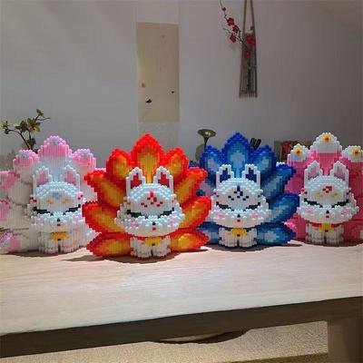 3D Nine Tailed Fox Cartoon Character Small Particle Construction Model Building Blocks Toys for Children's Kids Puzzle Gifts